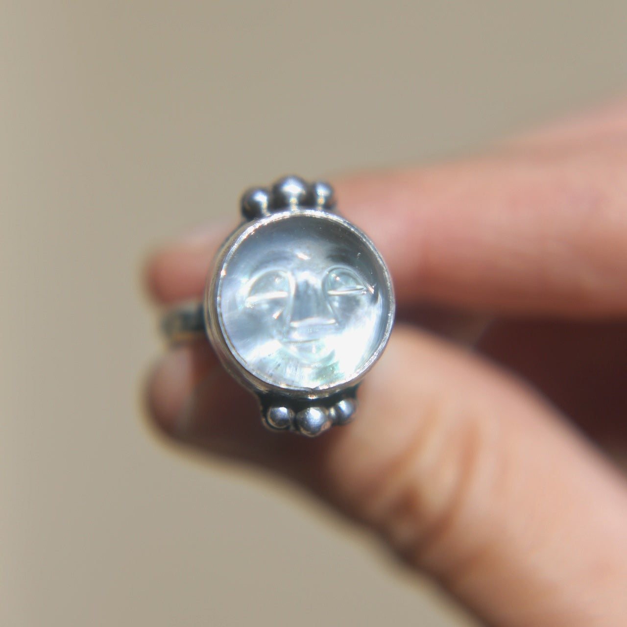 Moonstone Moon Face Ring