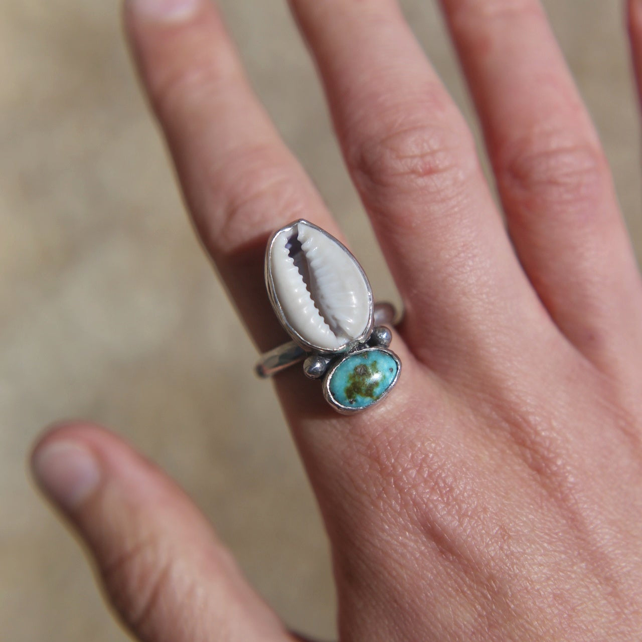 Cowrie Shell & Turquoise Ring