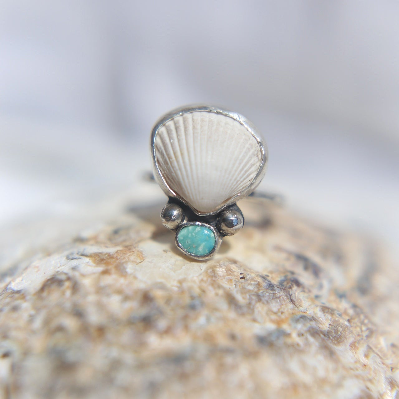 White Ark Shell & Turquoise Ring