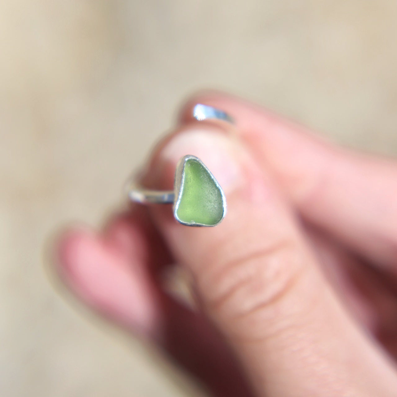 Green Sea Glass Adjustable Ring