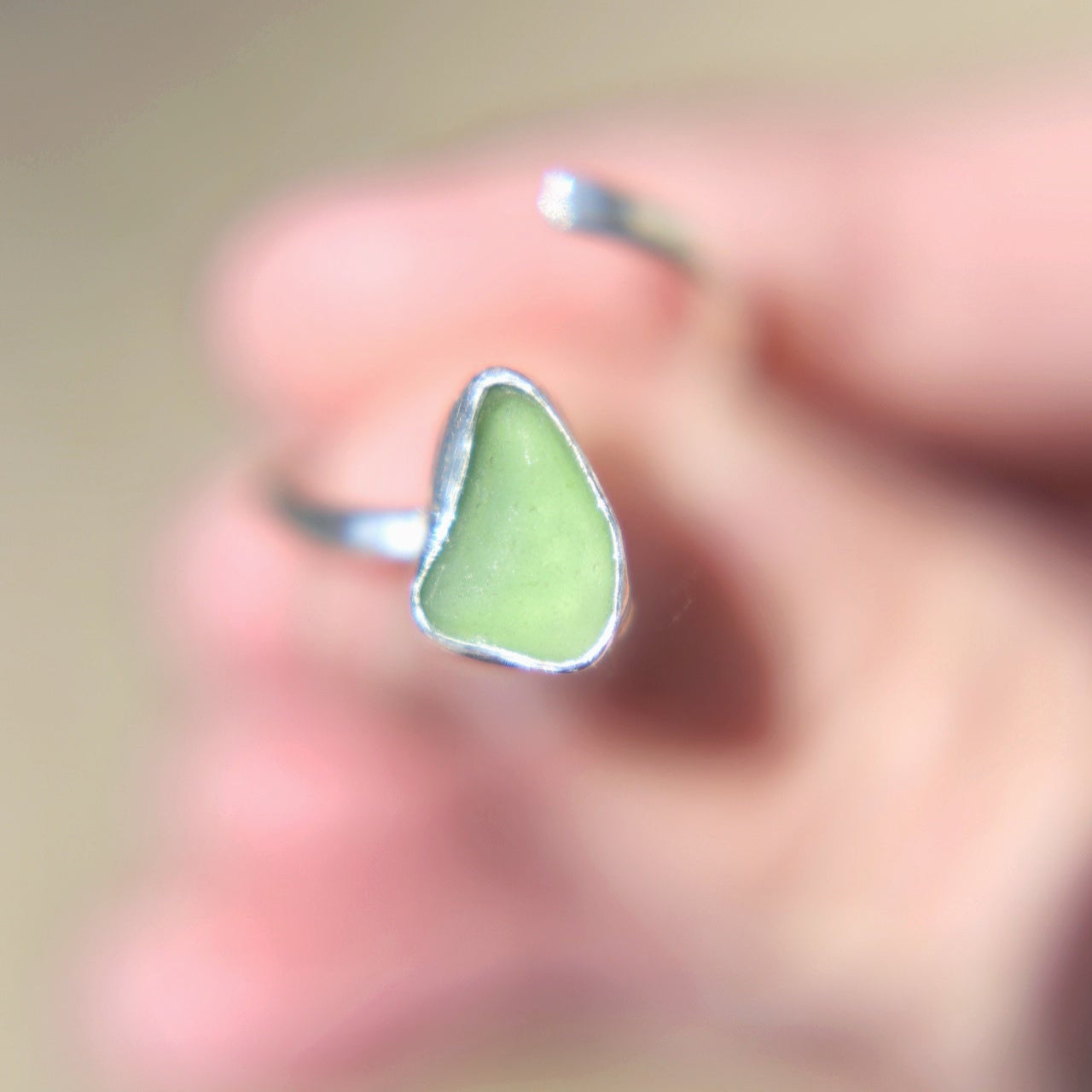 Green Sea Glass Adjustable Ring