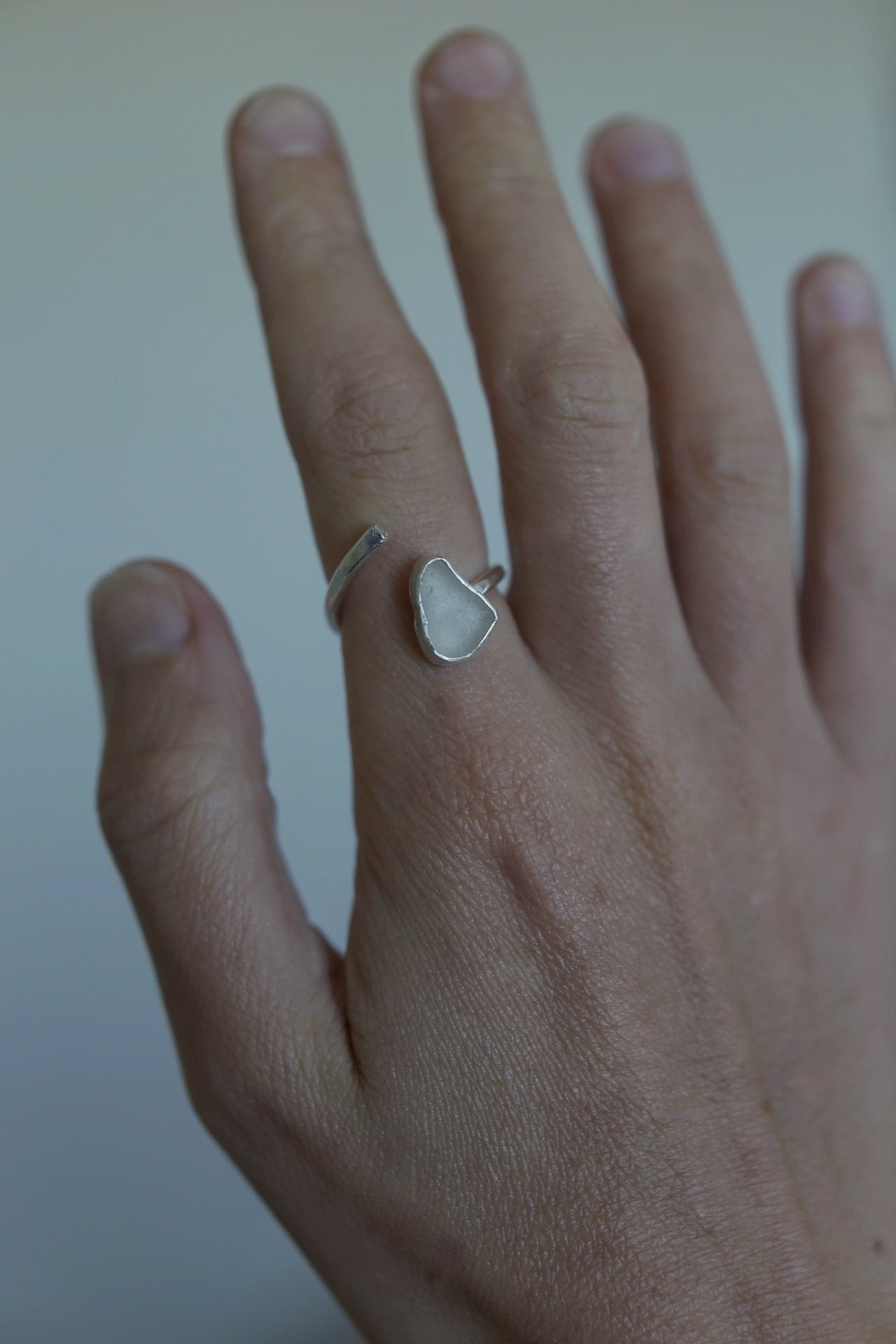 White Sea Glass Adjustable Ring