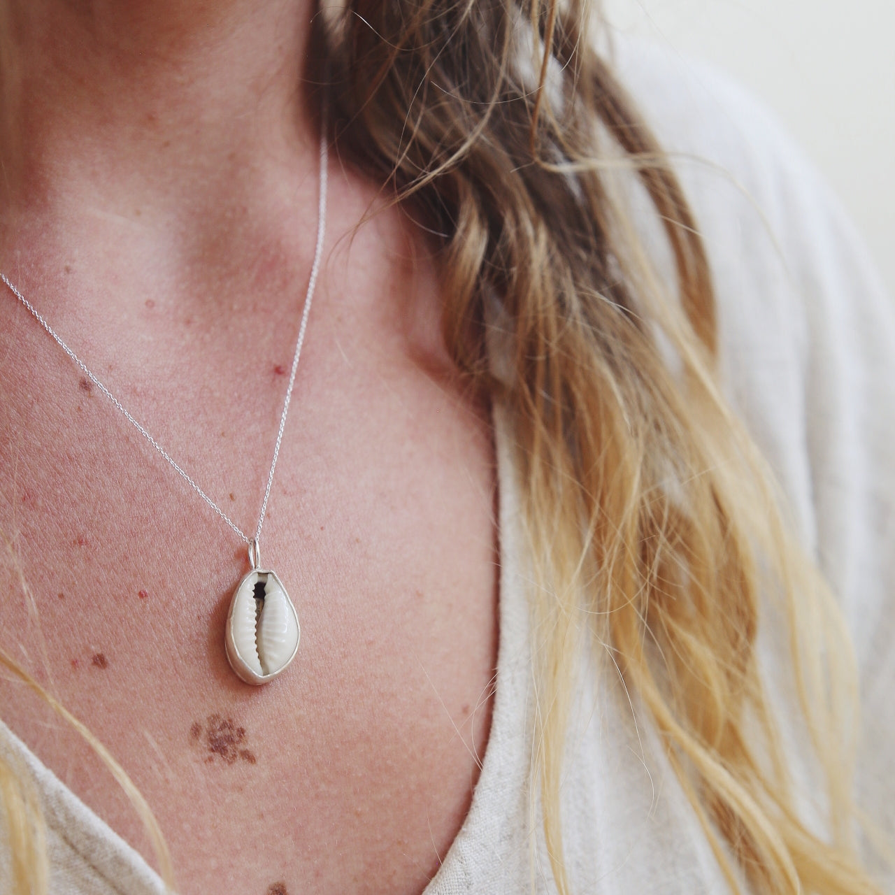 cowrie shell necklace, shell pendant, shell jewellery, eco silver, recycled sterling silver
