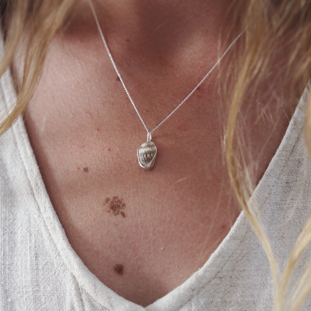 Shell Necklace, Eco silver jewellery, shell jewellery, recycled silver
