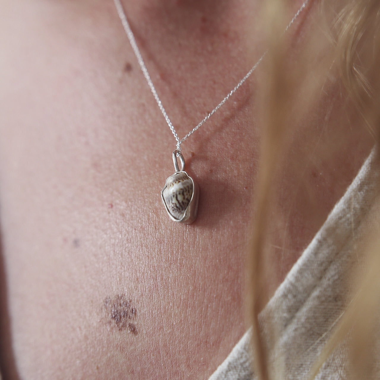 Shell Necklace, Eco silver jewellery, shell jewellery, recycled silver