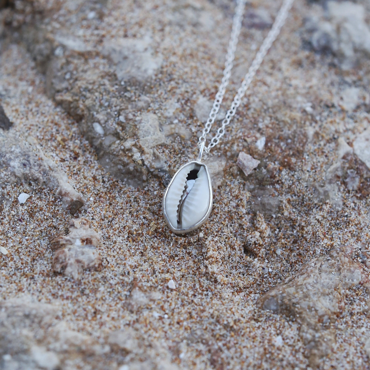 cowrie shell necklace, shell pendant, shell jewellery, eco silver, recycled sterling silver