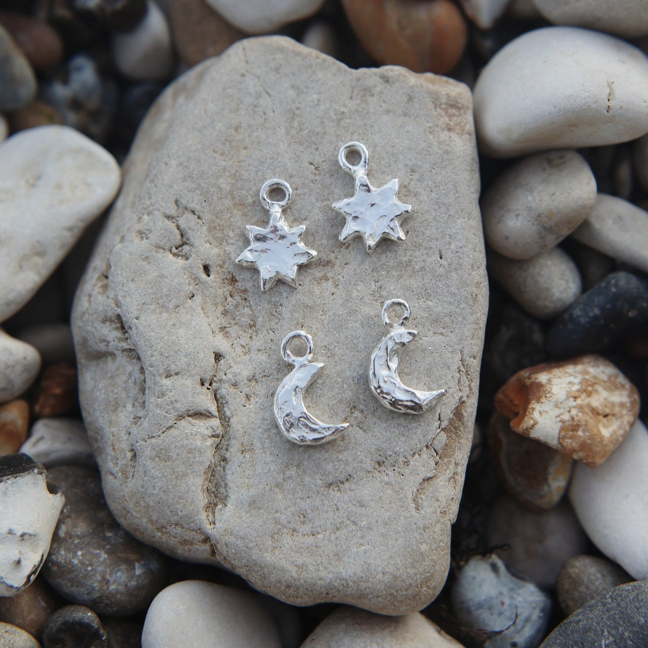 Silver Moon & Star Charm Earrings
