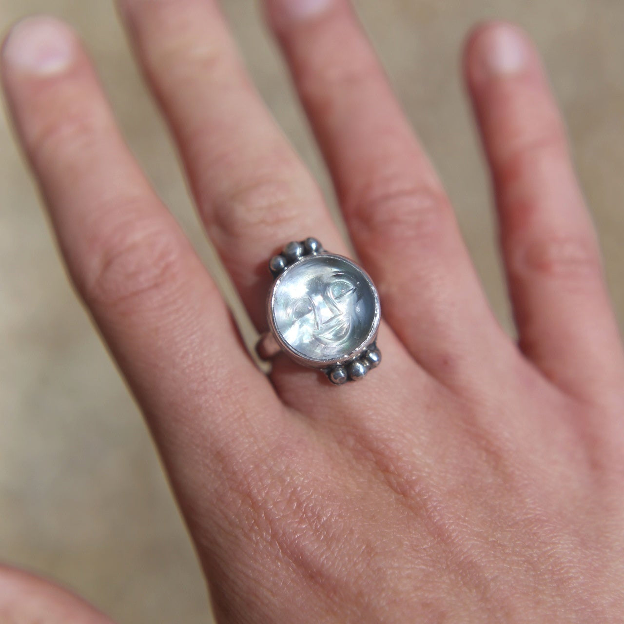 Moonstone Moon Face Ring