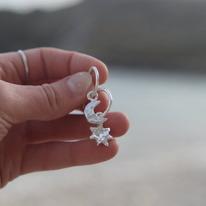 Silver Moon & Star Charm Earrings