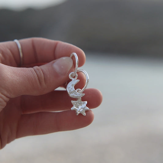 Silver Moon & Star Charm Earrings