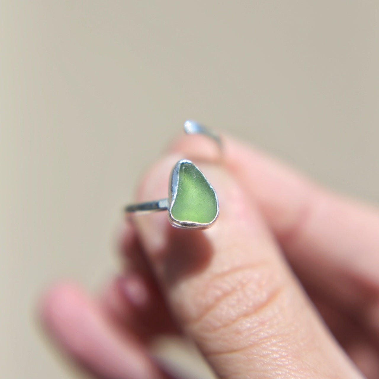 Green Sea Glass Adjustable Ring