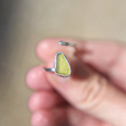 Lime Green Sea Glass Adjustable Ring