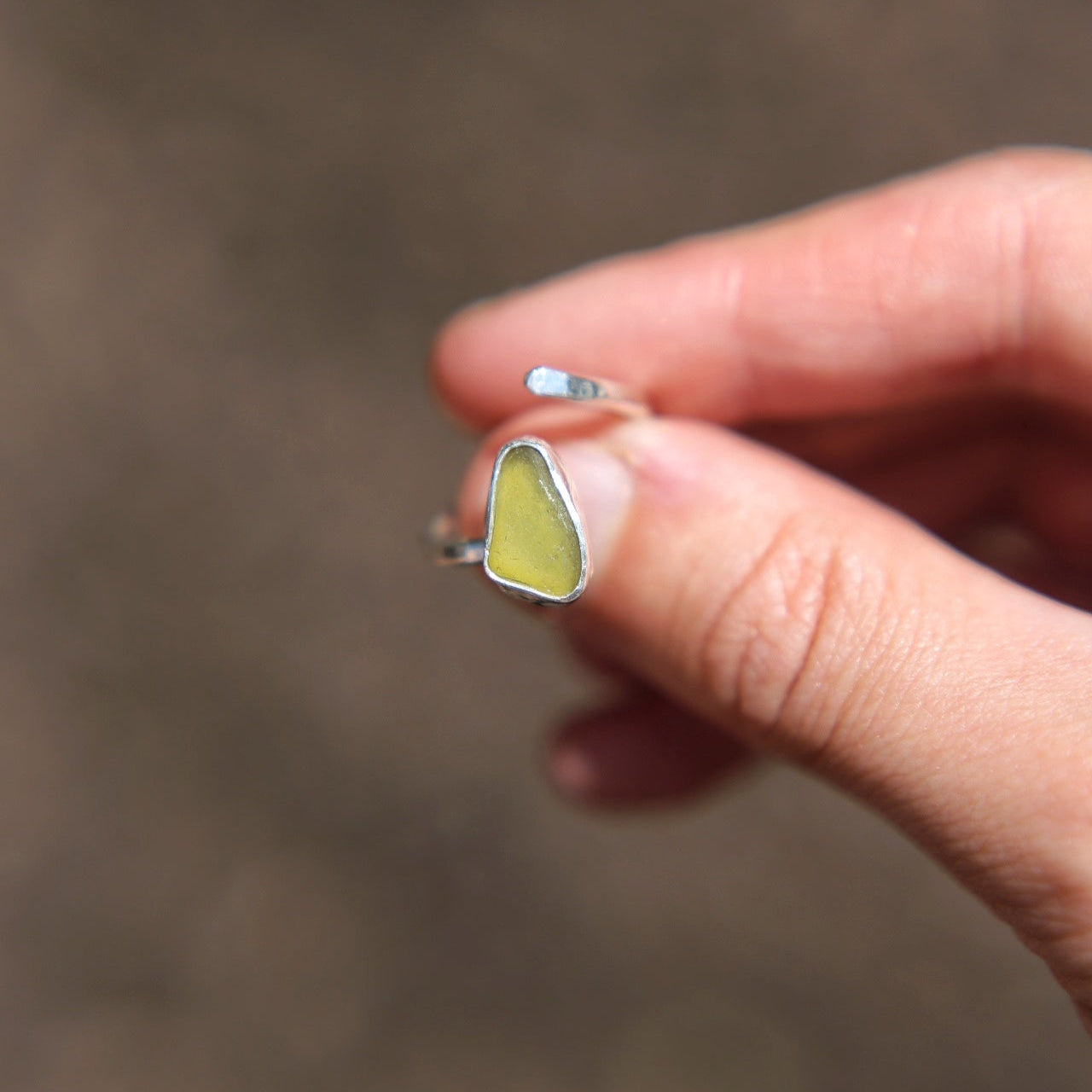 Lime Green Sea Glass Adjustable Ring
