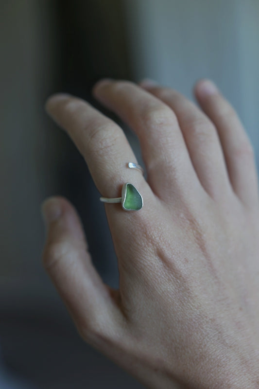 Green Sea Glass Adjustable Ring