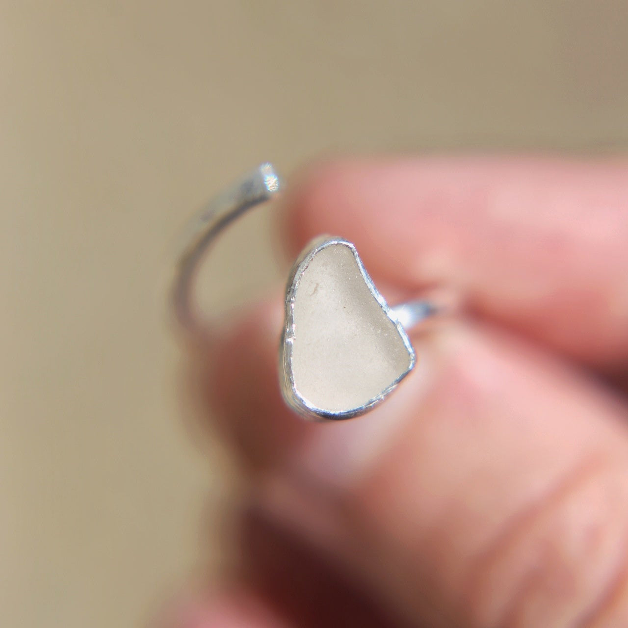 White Sea Glass Adjustable Ring
