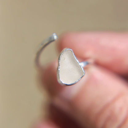White Sea Glass Adjustable Ring