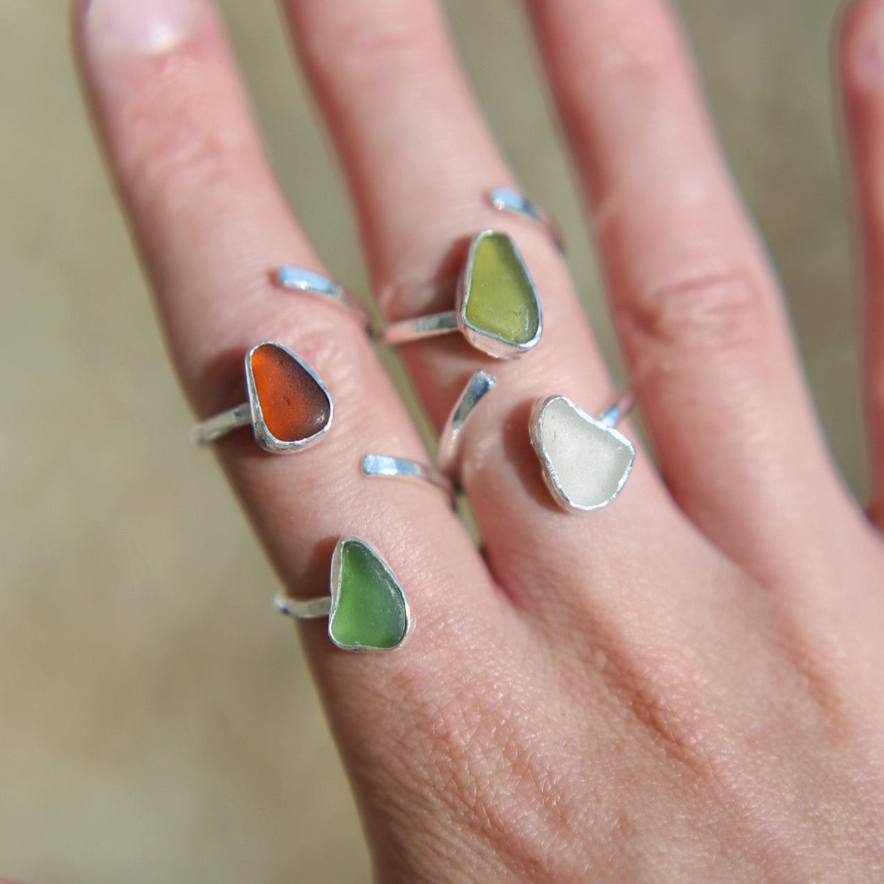 White Sea Glass Adjustable Ring