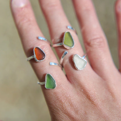 White Sea Glass Adjustable Ring